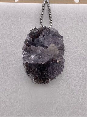 Amethyst Crystal Druzy Pendant Necklace - Purple